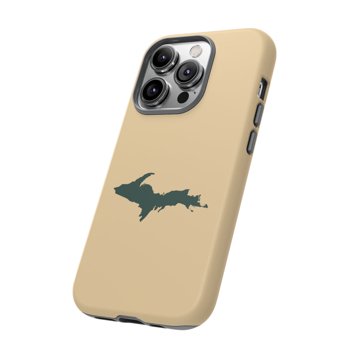 Michigan Upper Peninsula Tough Phone Case (Maple Color w/ Green UP Outline) | Apple iPhone