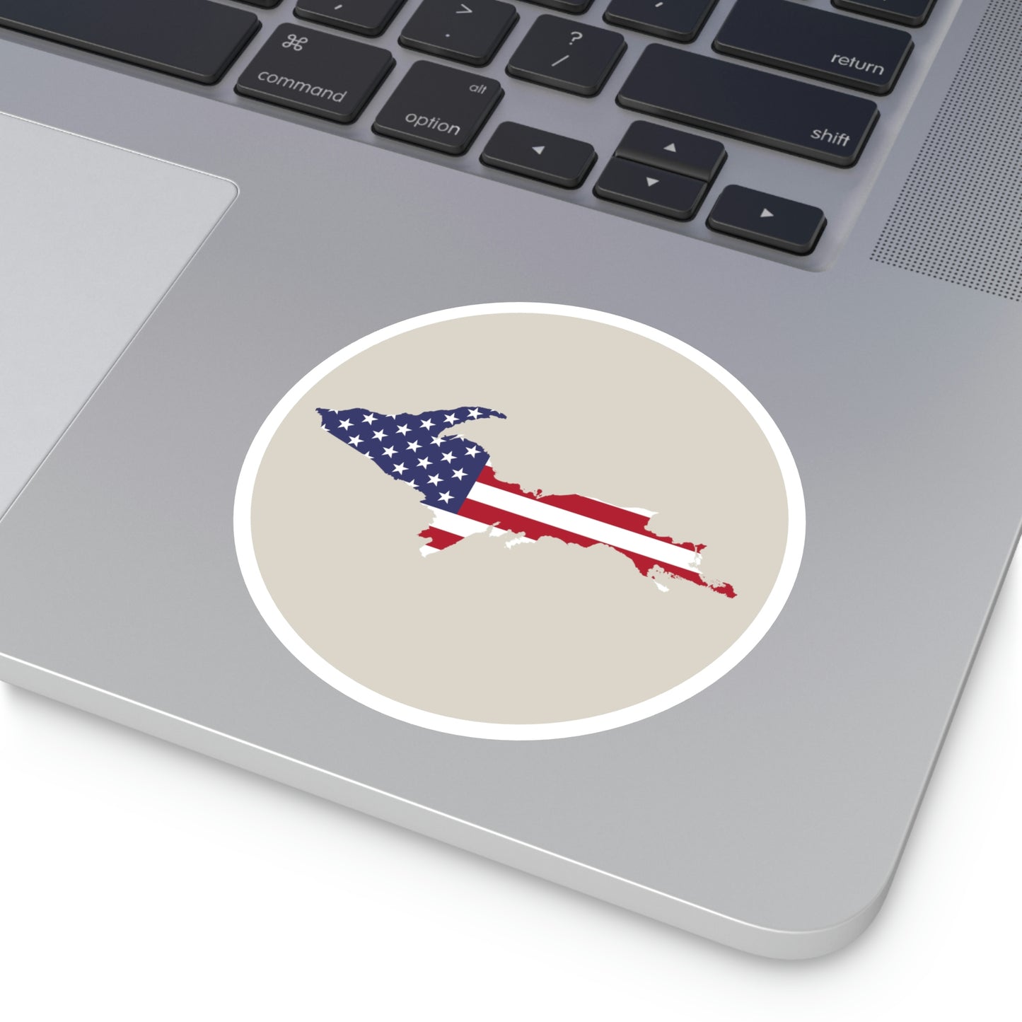 Michigan Upper Peninsula Round Stickers (Canvas Color w/ UP USA Flag Outline) | Indoor\Outdoor