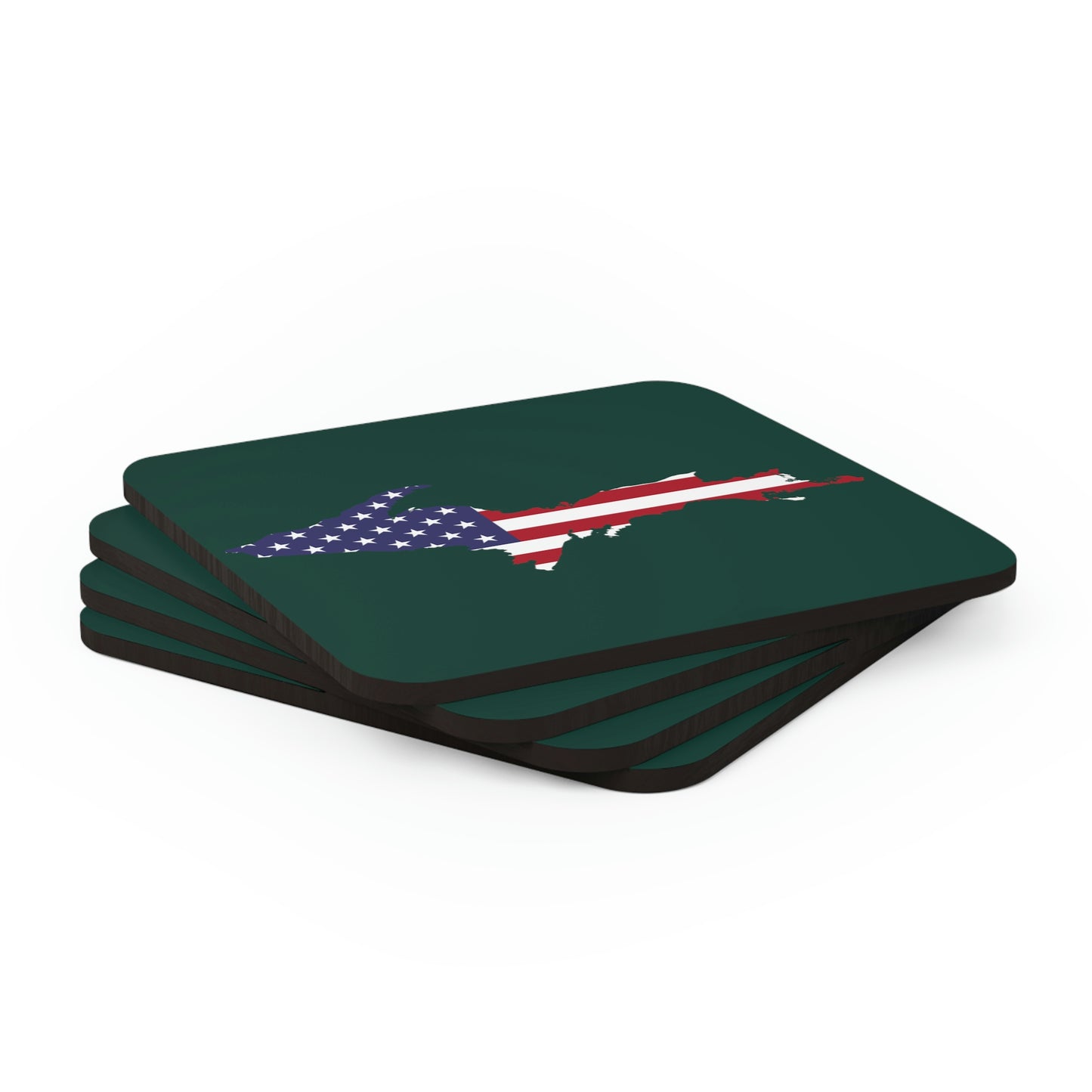 Michigan Upper Peninsula Coaster Set (Green w/ UP USA Flag Outline) | Corkwood - 4 pack