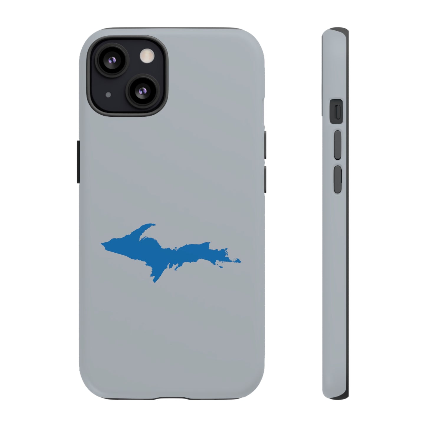 Michigan Upper Peninsula Tough Phone Case (Silver w/ Azure UP Outline) | Apple iPhone