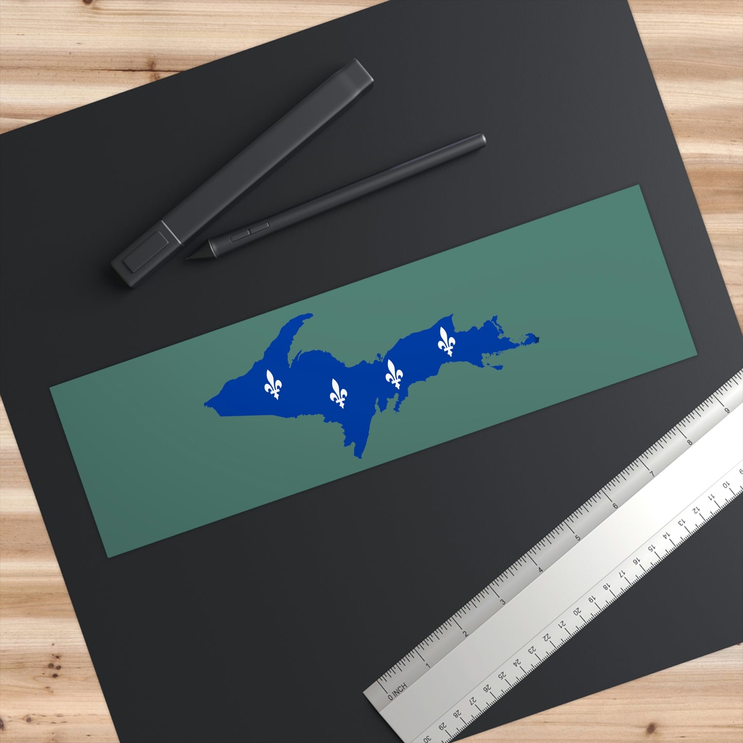 Michigan Upper Peninsula Bumper Stickers (w/ UP Quebec Flag Outline) | Copper Green Background