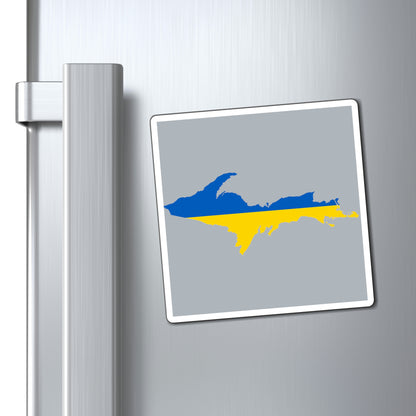 Michigan Upper Peninsula Square Magnet (Silver w/ UP Ukraine Flag Outline)
