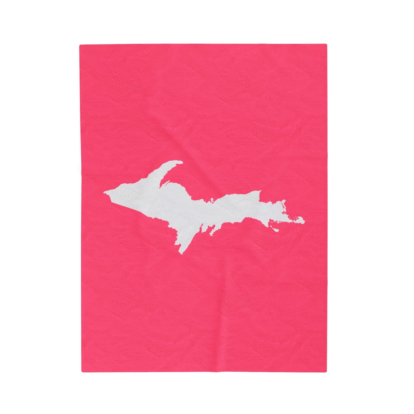 Michigan Upper Peninsula Plush Blanket (w/ UP Outline) | Rhodochrosite Pink