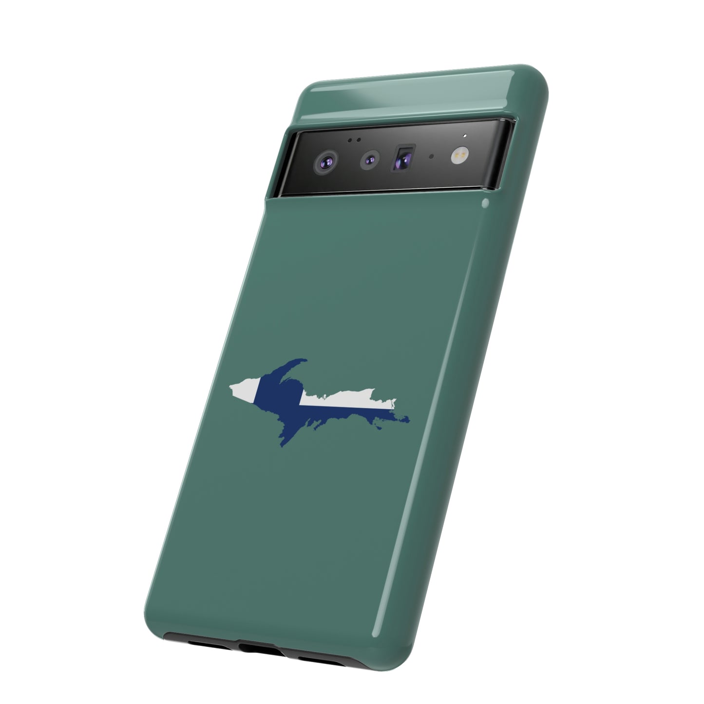 Michigan Upper Peninsula Tough Phone Case (Copper Green w/ UP Finland Flag Outline) | Samsung & Pixel Android