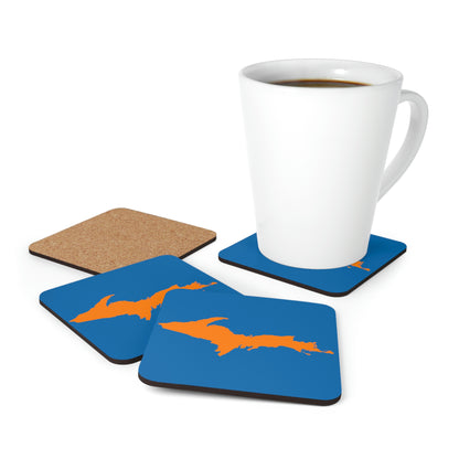 Michigan Upper Peninsula Coaster Set (Azure w/ Orange UP Outline) | Corkwood - 4 pack