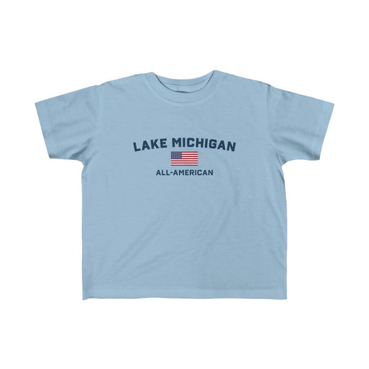 'Lake Michigan All-American' T-Shirt (w/USA Flag Outline) | Toddler Short Sleeve - Circumspice Michigan