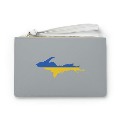 Michigan Upper Peninsula Clutch Bag (Silver w/ UP Ukraine Flag Outline)