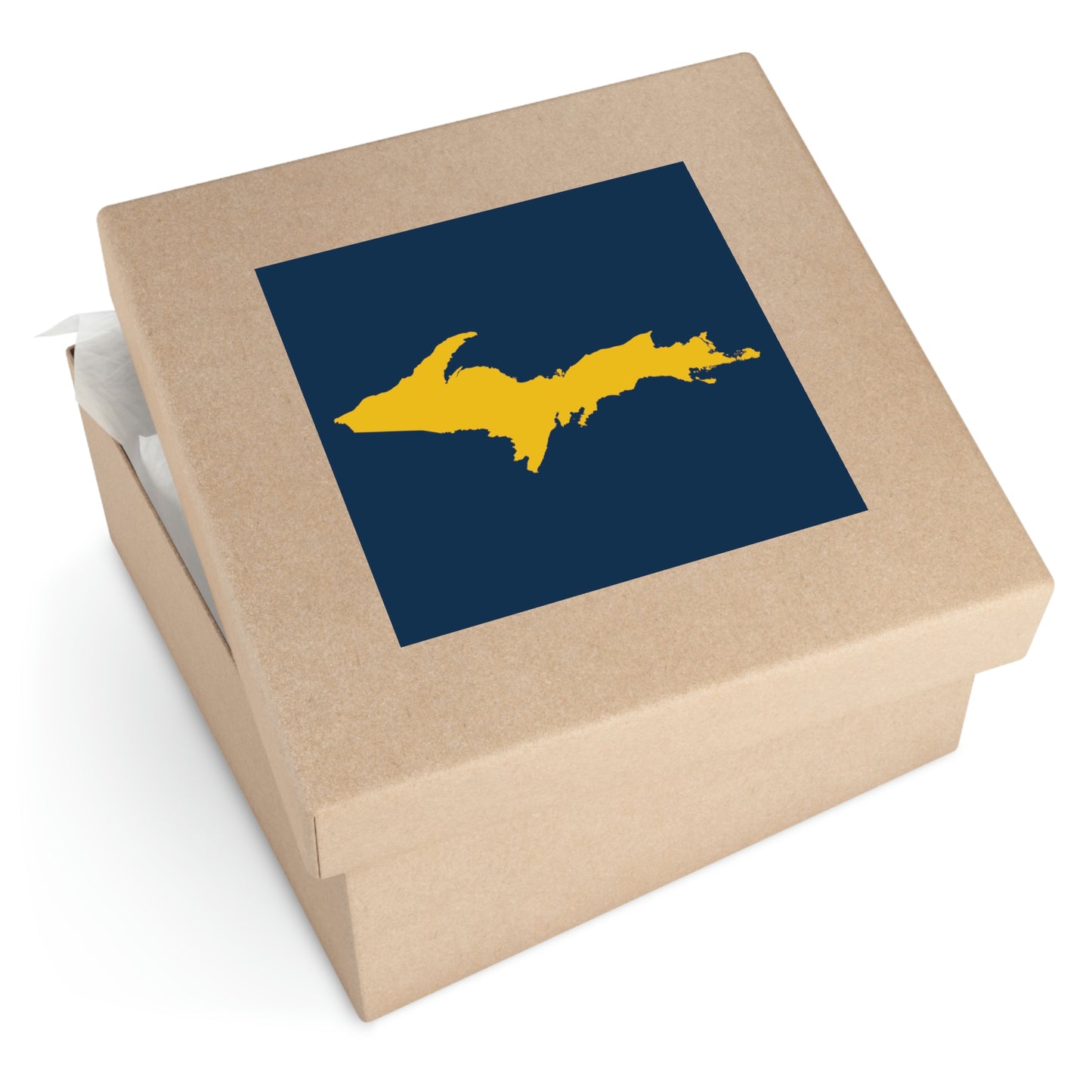 Michigan Upper Peninsula Square Sticker (Navy w/ Gold UP Outline) | Indoor/Outdoor