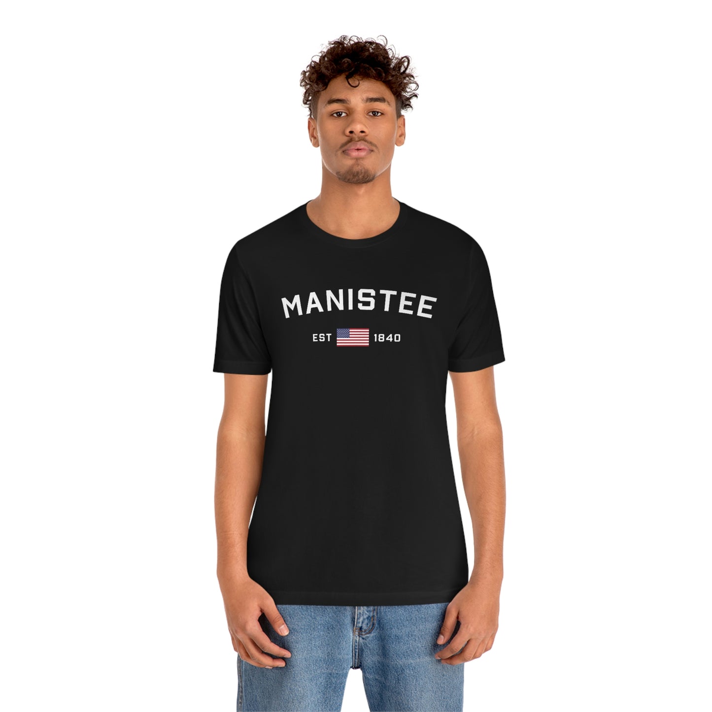 'Manistee EST 1840' T-Shirt (w/USA Flag Outline) | Unisex Standard Fit