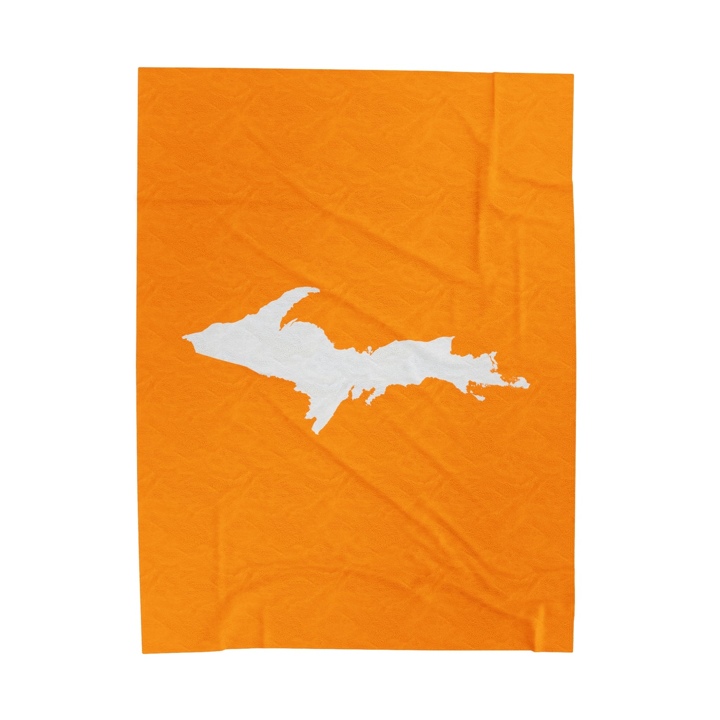 Michigan Upper Peninsula Plush Blanket (w/ UP Outline) | Birch Leaf Orange