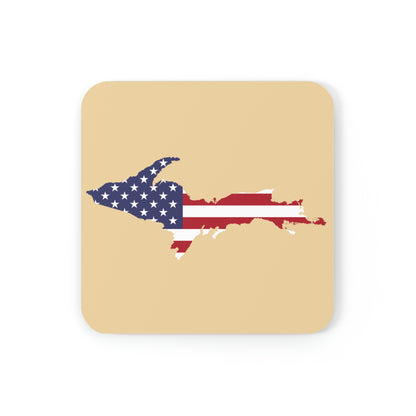 Michigan Upper Peninsula Coaster Set (Maple Color w/ UP USA Flag Outline) | Corkwood - 4 pack