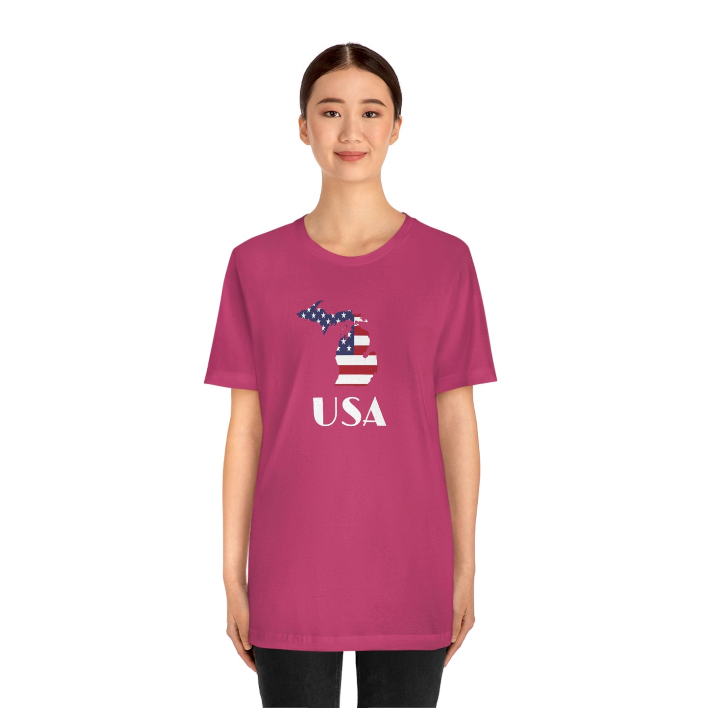 Michigan 'USA' T-Shirt (w/ MI USA Flag Outline) | Unisex Standard Fit