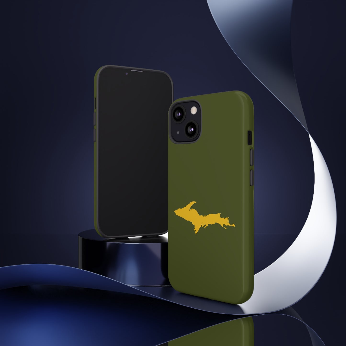 Michigan Upper Peninsula Tough Phone Case (Army Green w/ Gold UP Outline) | Apple iPhone