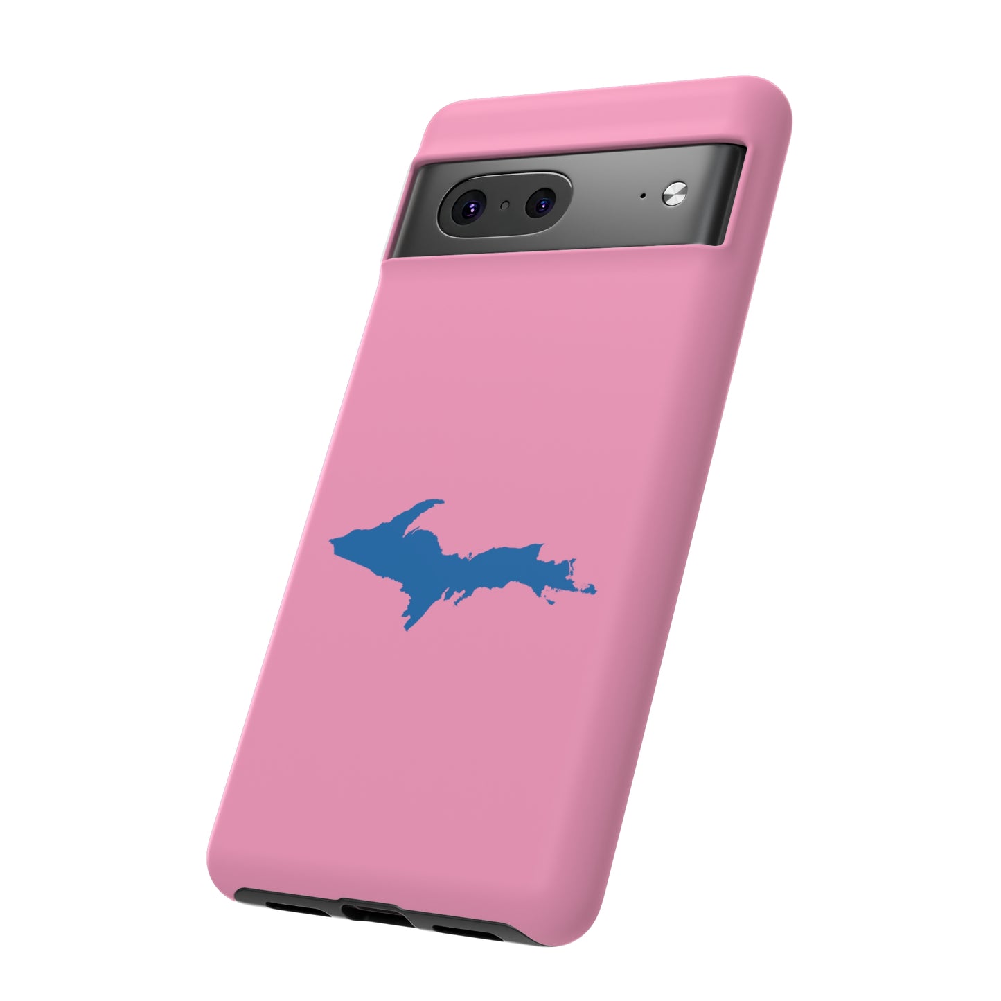 Michigan Upper Peninsula Tough Phone Case ('67 Caddie Pink w/ Azure UP Outline) | Samsung & Pixel Android