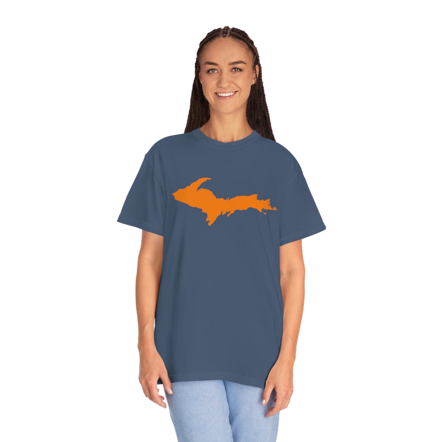 Michigan Upper Peninsula T-Shirt (w/ Orange UP Outline) | Unisex Garment-Dyed