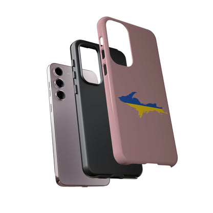 Michigan Upper Peninsula Tough Phone Case (Cherry Blossom Pink w/ UP Ukraine Flag Outline) | Samsung & Pixel Android