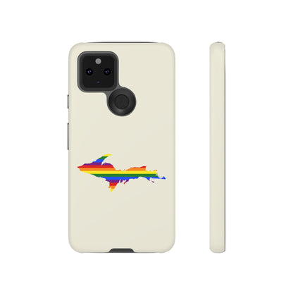 Michigan Upper Peninsula Tough Phone Case (Ivory Color w/ UP Pride Flag Outline) | Samsung & Pixel Android