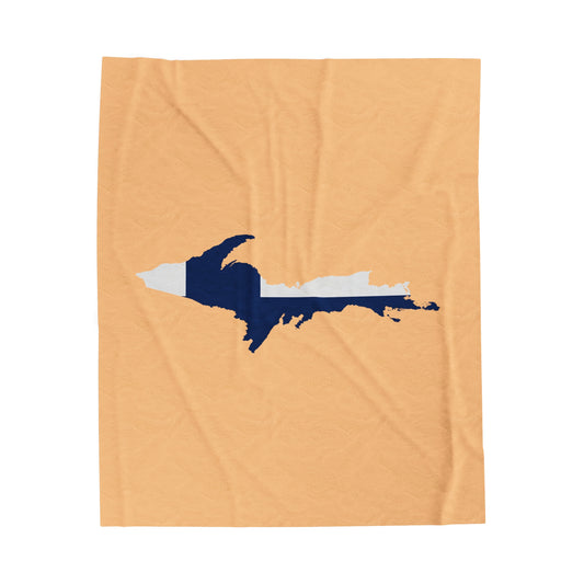 Michigan Upper Peninsula Plush Blanket (w/ UP Finland Flag Outline) | Pale Apricot