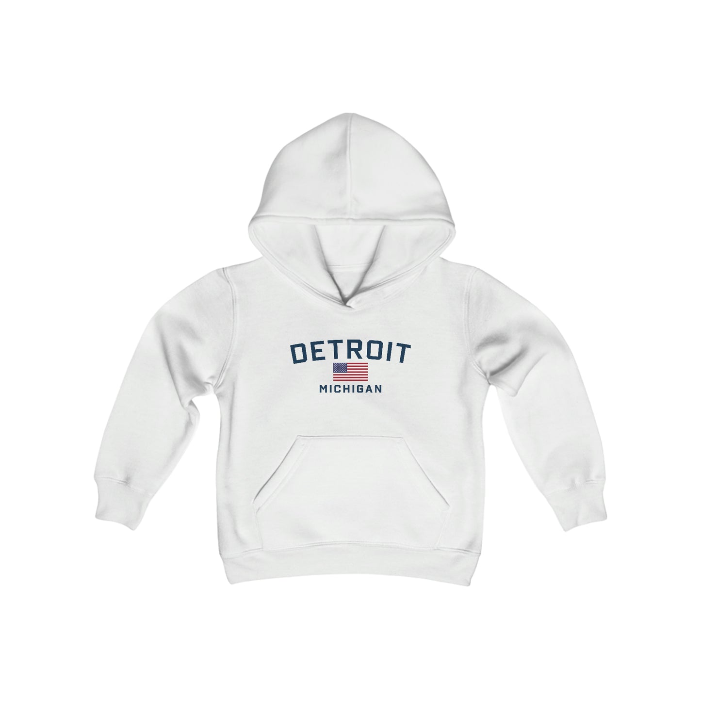 'Detroit Michigan' Hoodie (w/USA Flag Outline) | Unisex Youth