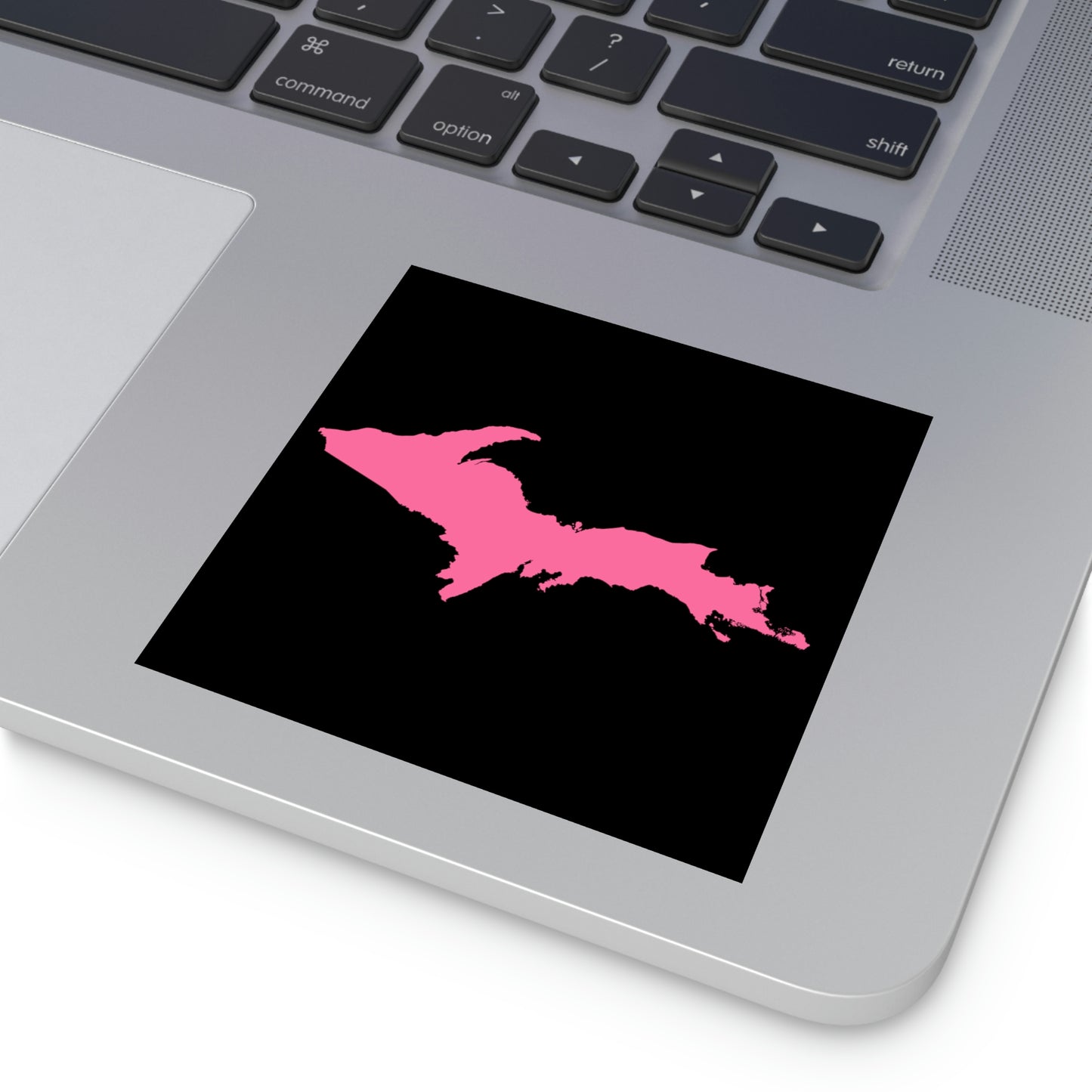 Michigan Upper Peninsula Square Sticker (Black w/ Pink UP Outline) | Indoor/Outdoor