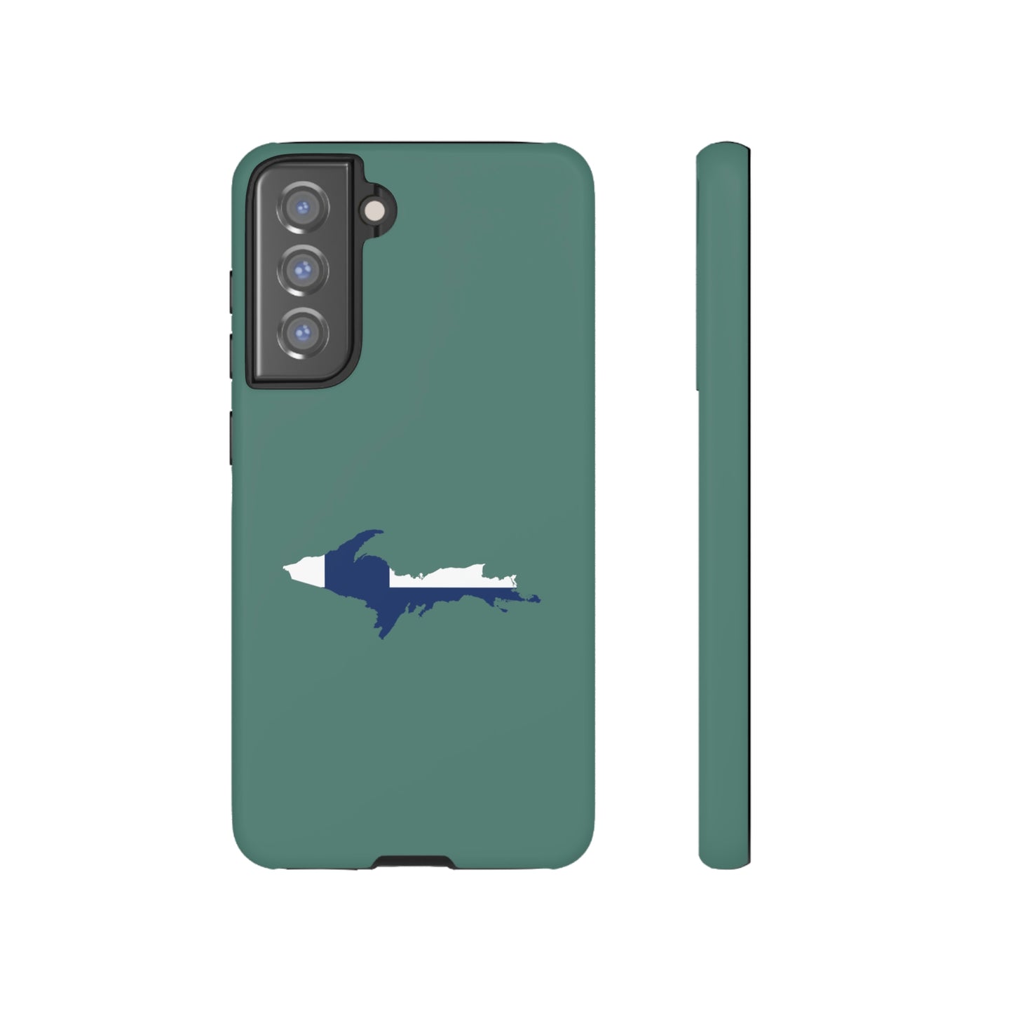 Michigan Upper Peninsula Tough Phone Case (Copper Green w/ UP Finland Flag Outline) | Samsung & Pixel Android