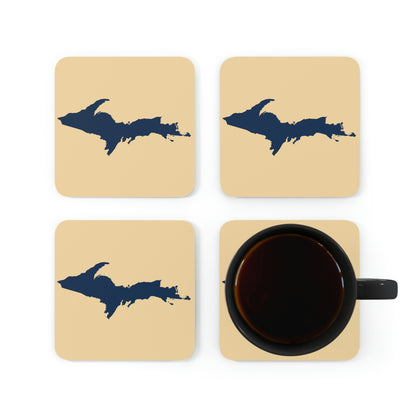 Michigan Upper Peninsula Coaster Set (Maple Color w/ Navy UP Outline) | Corkwood - 4 pack