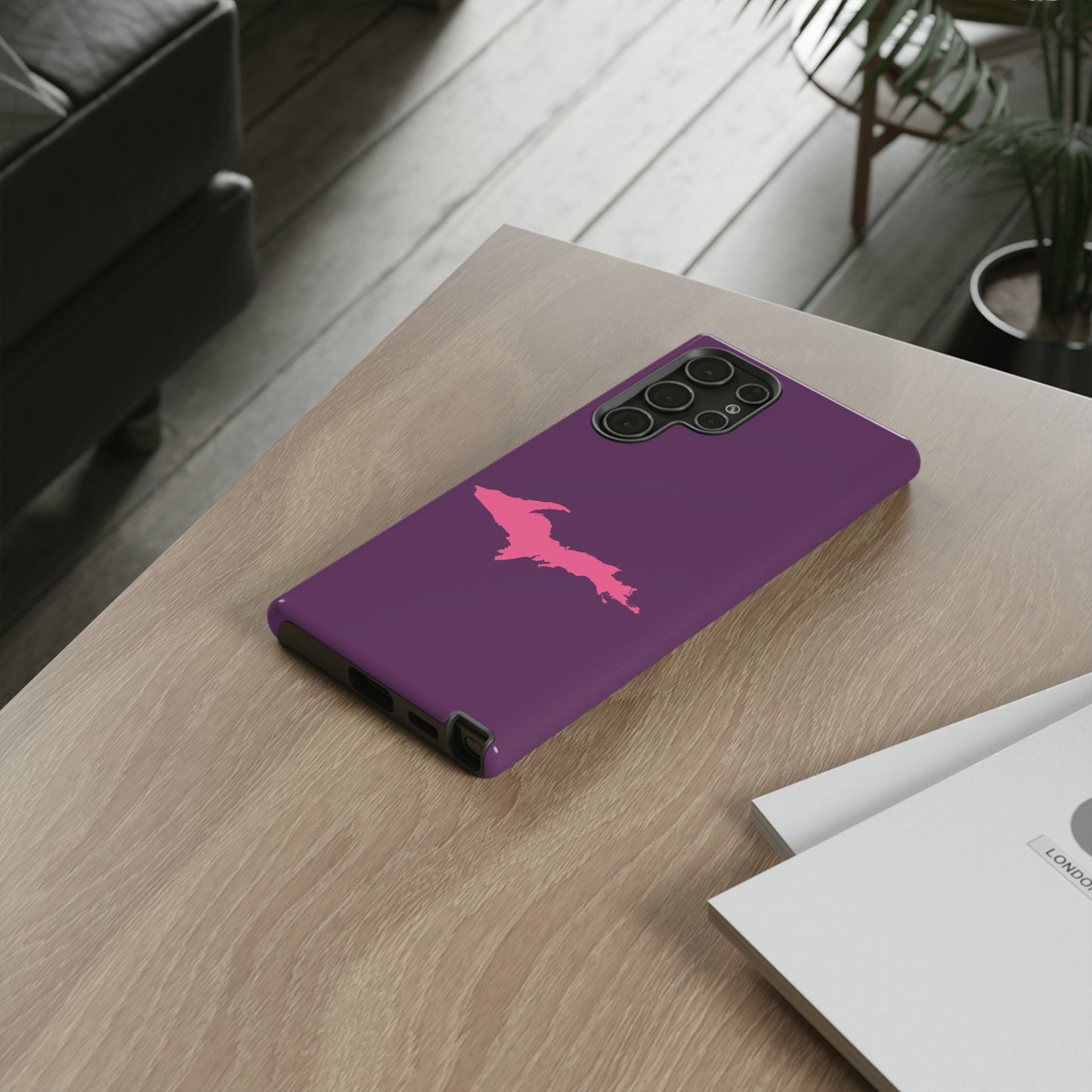 Michigan Upper Peninsula Tough Phone Case (Plum w/ Pink UP Outline) | Samsung & Pixel Android