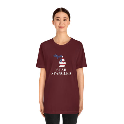 Michigan 'Star Spangled' T-Shirt (w/ MI USA Flag Outline) | Unisex Standard Fit