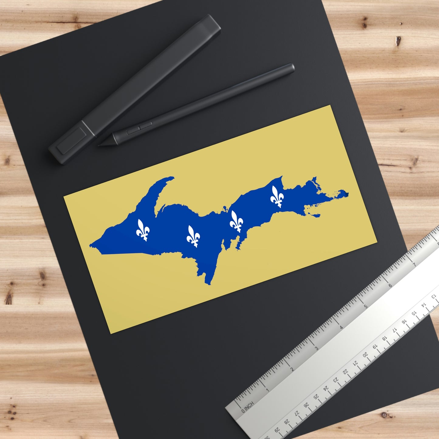 Michigan Upper Peninsula Bumper Stickers (w/ UP Quebec Flag Outline) | Plum Yellow Background