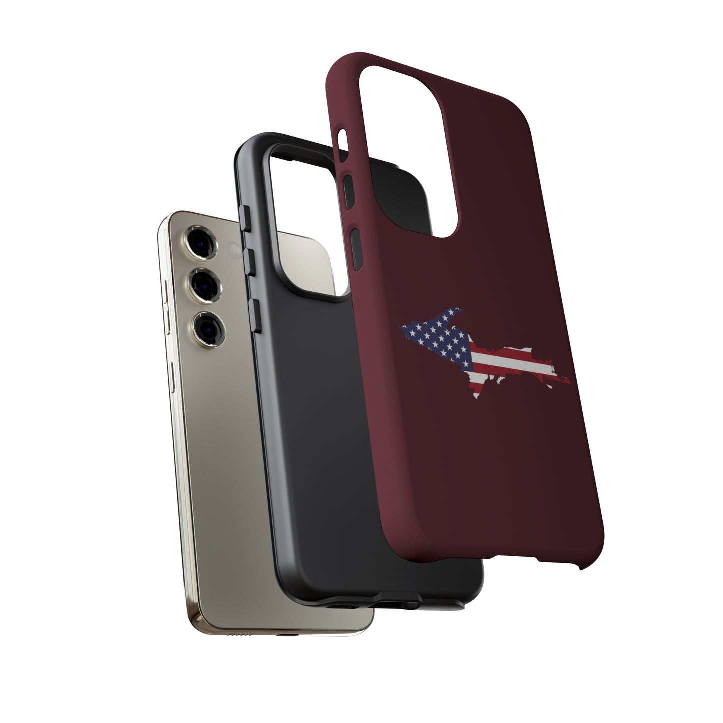 Michigan Upper Peninsula Tough Phone Case (Old Mission Burgundy w/ UP USA Flag Outline) | Samsung & Pixel Android