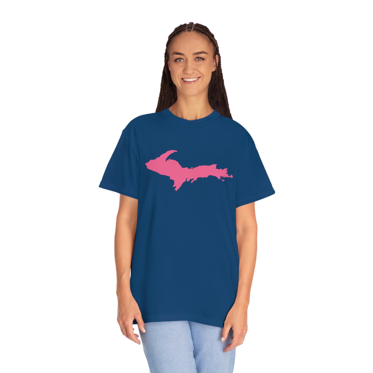 Michigan Upper Peninsula T-Shirt (w/ Pink UP Outline) | Unisex Garment-Dyed