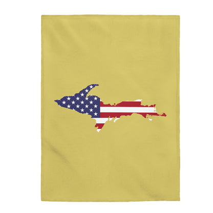 Michigan Upper Peninsula Plush Blanket (w/ UP USA Flag Outline) | Plum Yellow