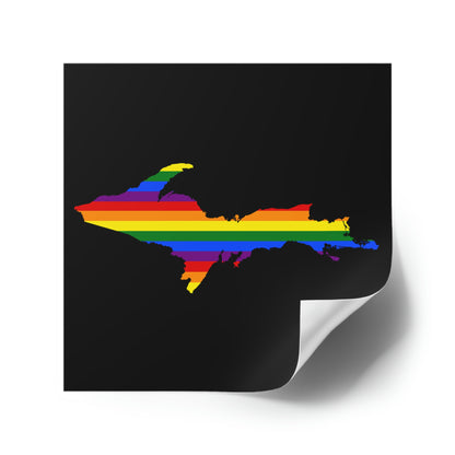 Michigan Upper Peninsula Square Sticker (Black w/ UP Pride Flag Outline) | Indoor/Outdoor