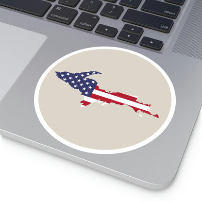 Michigan Upper Peninsula Round Stickers (Canvas Color w/ UP USA Flag Outline) | Indoor\Outdoor