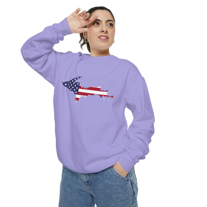 Michigan Upper Peninsula Sweatshirt (w/ UP USA Flag Outline) | Unisex Garment Dyed