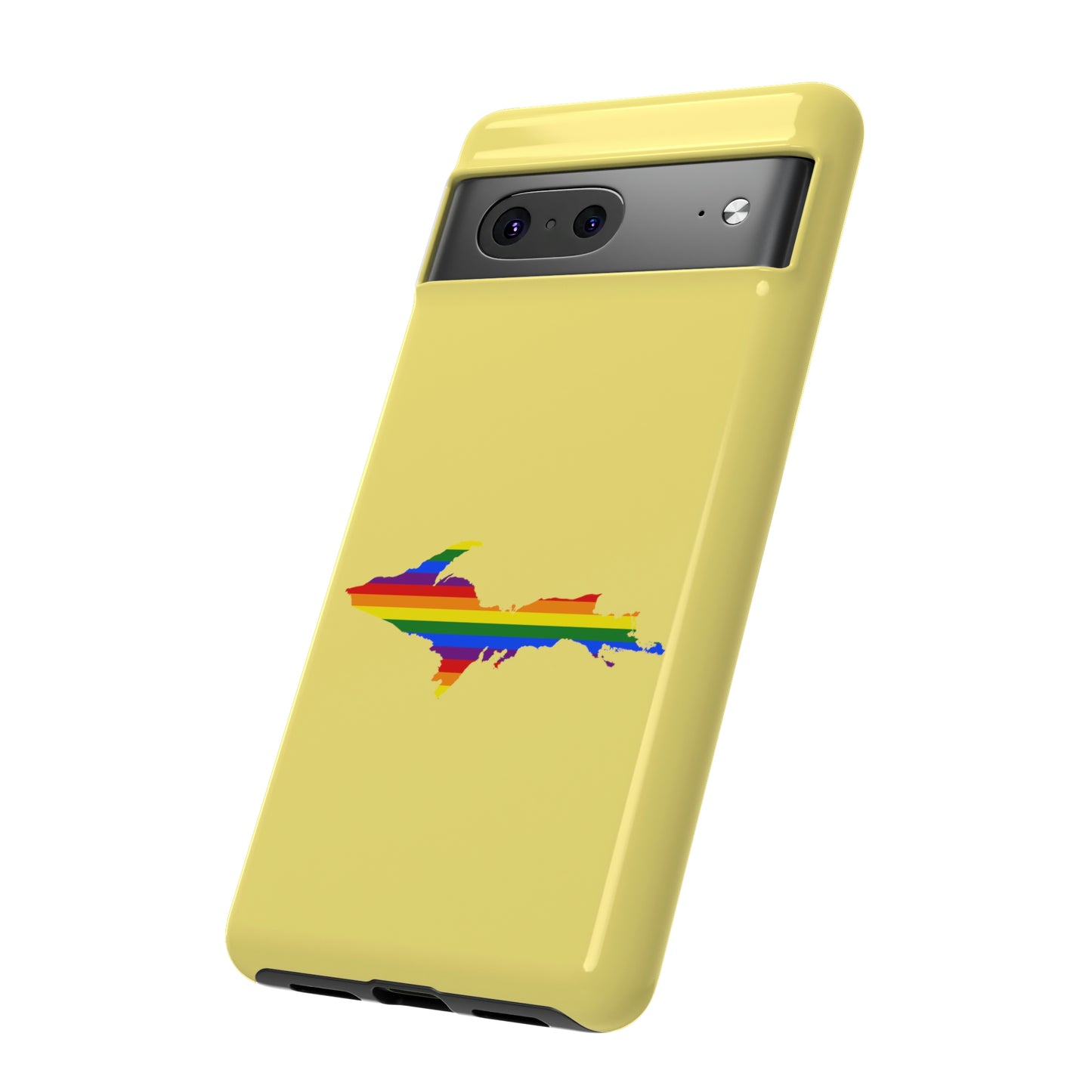 Michigan Upper Peninsula Tough Phone Case (Yellow Cherry Color w/ UP Pride Flag Outline) | Samsung & Pixel Android