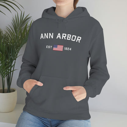 'Ann Arbor EST 1823' Hoodie (w/USA Flag Outline) | Unisex Standard