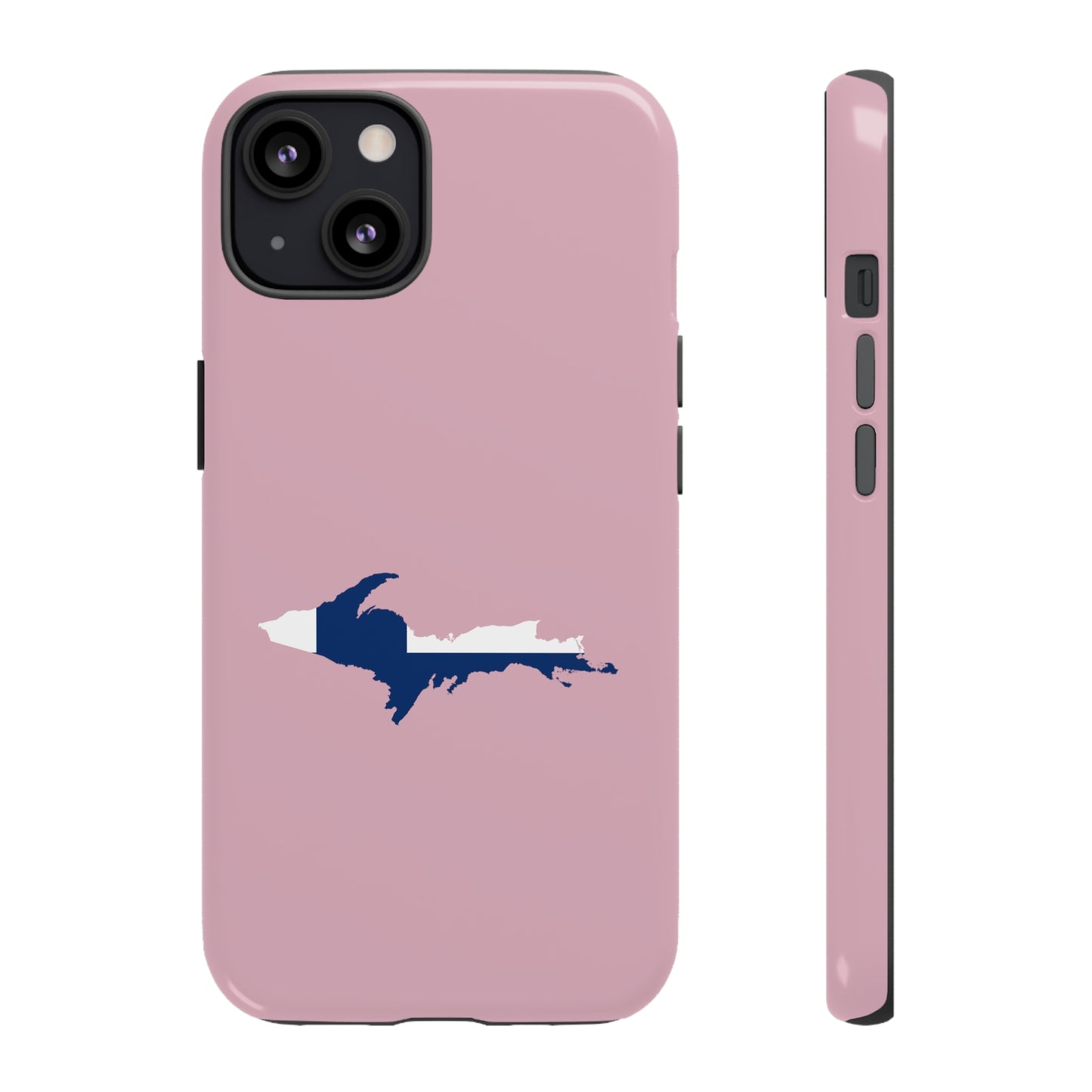 Michigan Upper Peninsula Tough Phone Case (Pink w/ UP Finland Flag Outline) | Apple iPhone