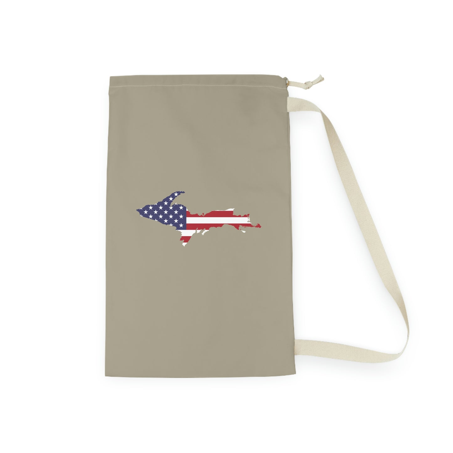 Michigan Upper Peninsula Laundry Bag (Petoskey Stone Beige w/ UP USA Flag Outline)