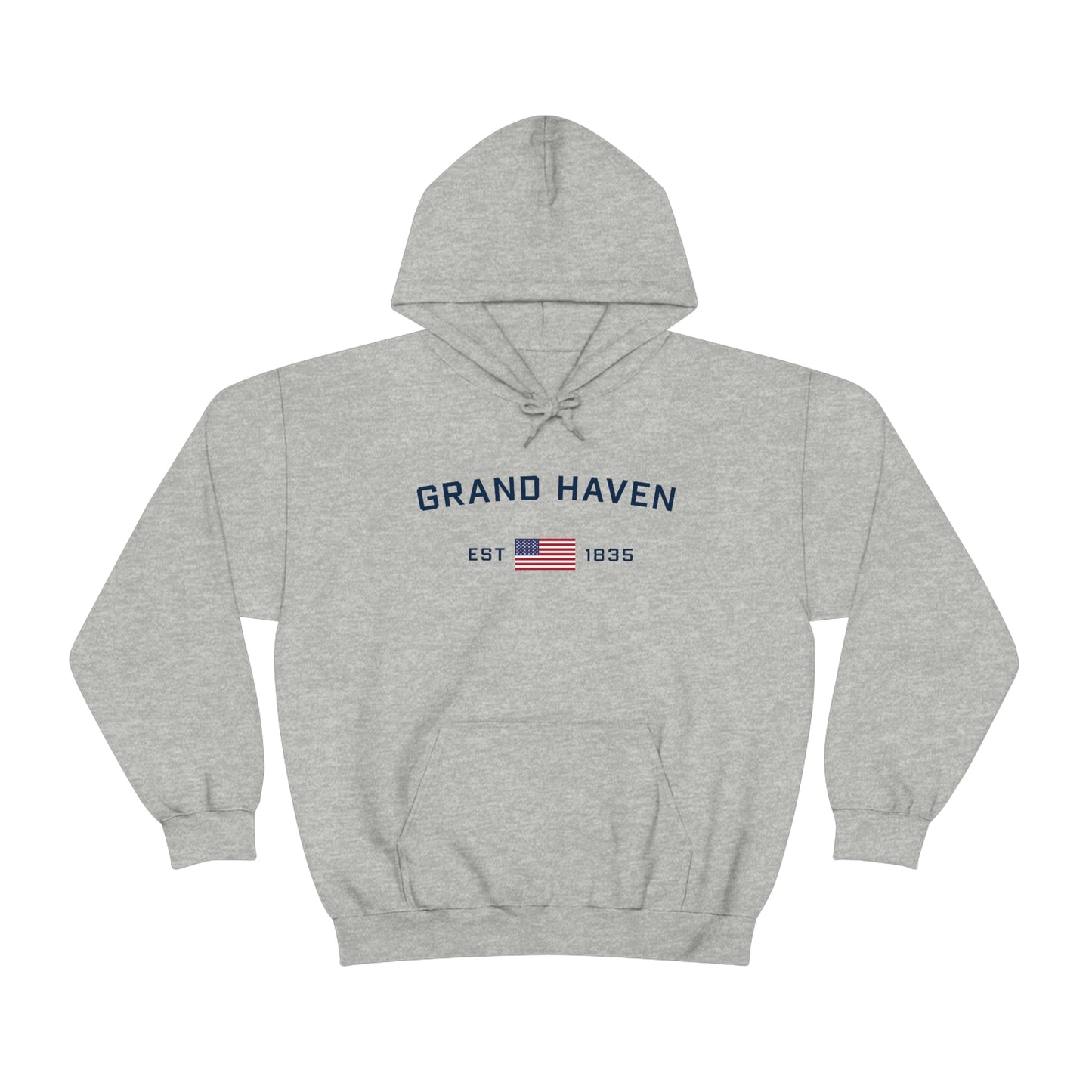 'Grand Haven EST 1835' Hoodie (w/USA Flag Outline) | Unisex Standard