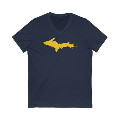 Michigan Upper Peninsula T-Shirt (w/ Gold UP Outline) | Unisex V-Neck