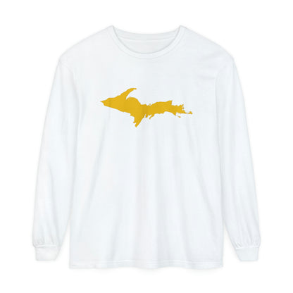 Michigan Upper Peninsula Garment-Dyed T-Shirt (w/ Gold UP Outline) | Unisex Long Sleeve