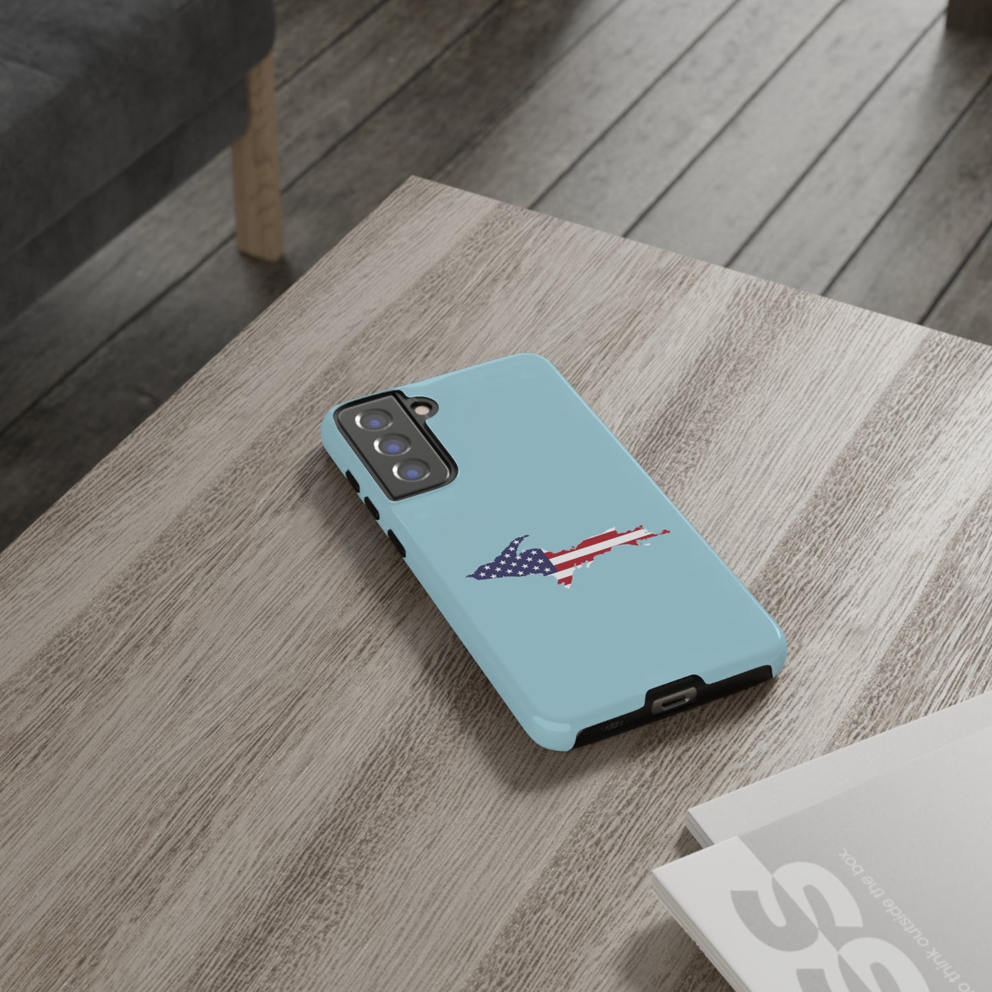 Michigan Upper Peninsula Tough Phone Case ('58 Caddie Blue w/ UP USA Flag Outline) | Samsung & Pixel Android