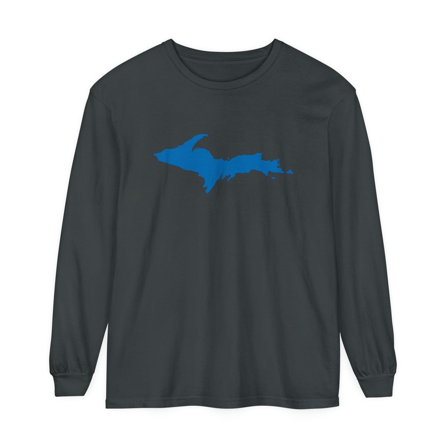 Michigan Upper Peninsula Garment-Dyed T-Shirt (w/ Azure UP Outline) | Unisex Long Sleeve