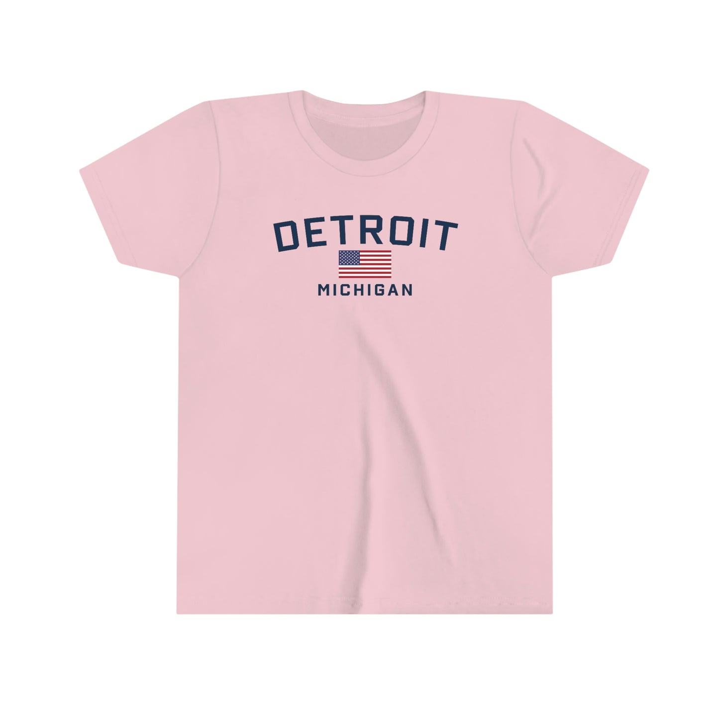 'Detroit Michigan' T-Shirt (w/USA Flag Outline) | Youth Short Sleeve
