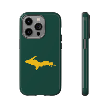 Michigan Upper Peninsula Tough Phone Case (Green w/ Gold UP Outline) | Apple iPhone