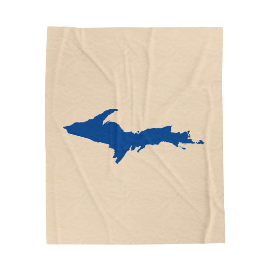 Michigan Upper Peninsula Plush Blanket (w/ Azure UP Outline) | Champagne White