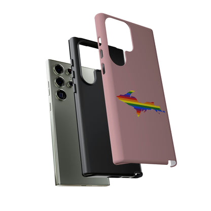 Michigan Upper Peninsula Tough Phone Case (Cherry Blossom Pink w/ UP Pride Flag Outline) | Samsung & Pixel Android