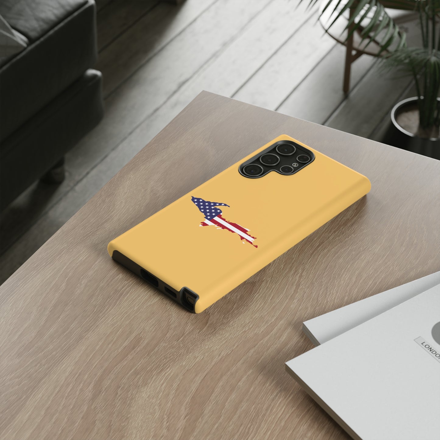 Michigan Upper Peninsula Tough Phone Case (Citrine w/ UP USA Flag Outline) | Samsung & Pixel Android