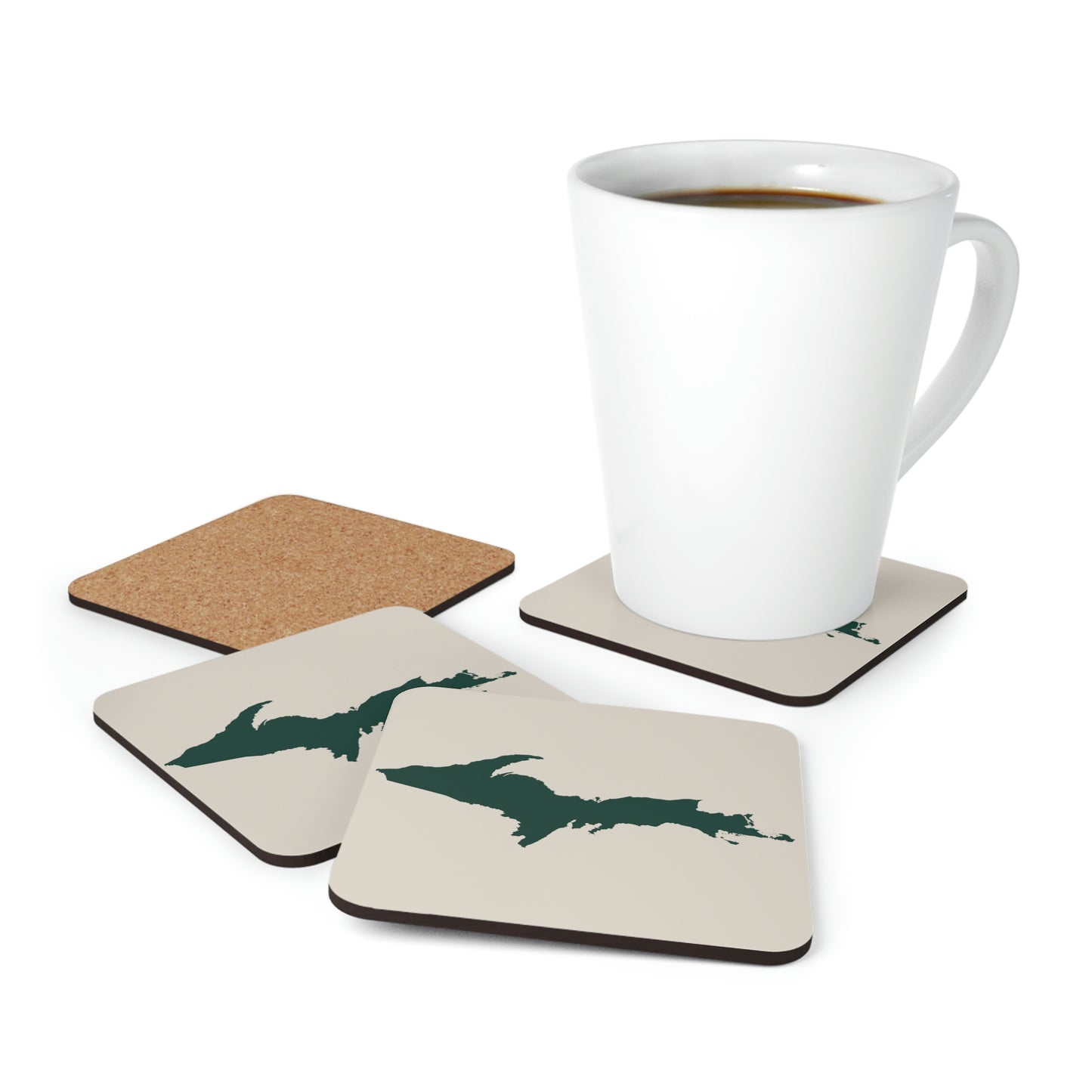 Michigan Upper Peninsula Coaster Set (Canvas Color w/ Green UP Outline) | Corkwood - 4 pack